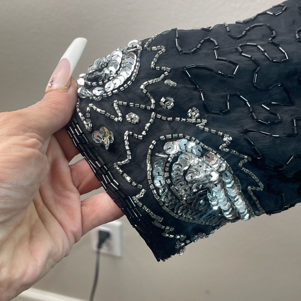 Vintage Black Silk Beaded Sequin Jacket Evening Formal Paisley Size XXXL​ - Picture 7 of 13